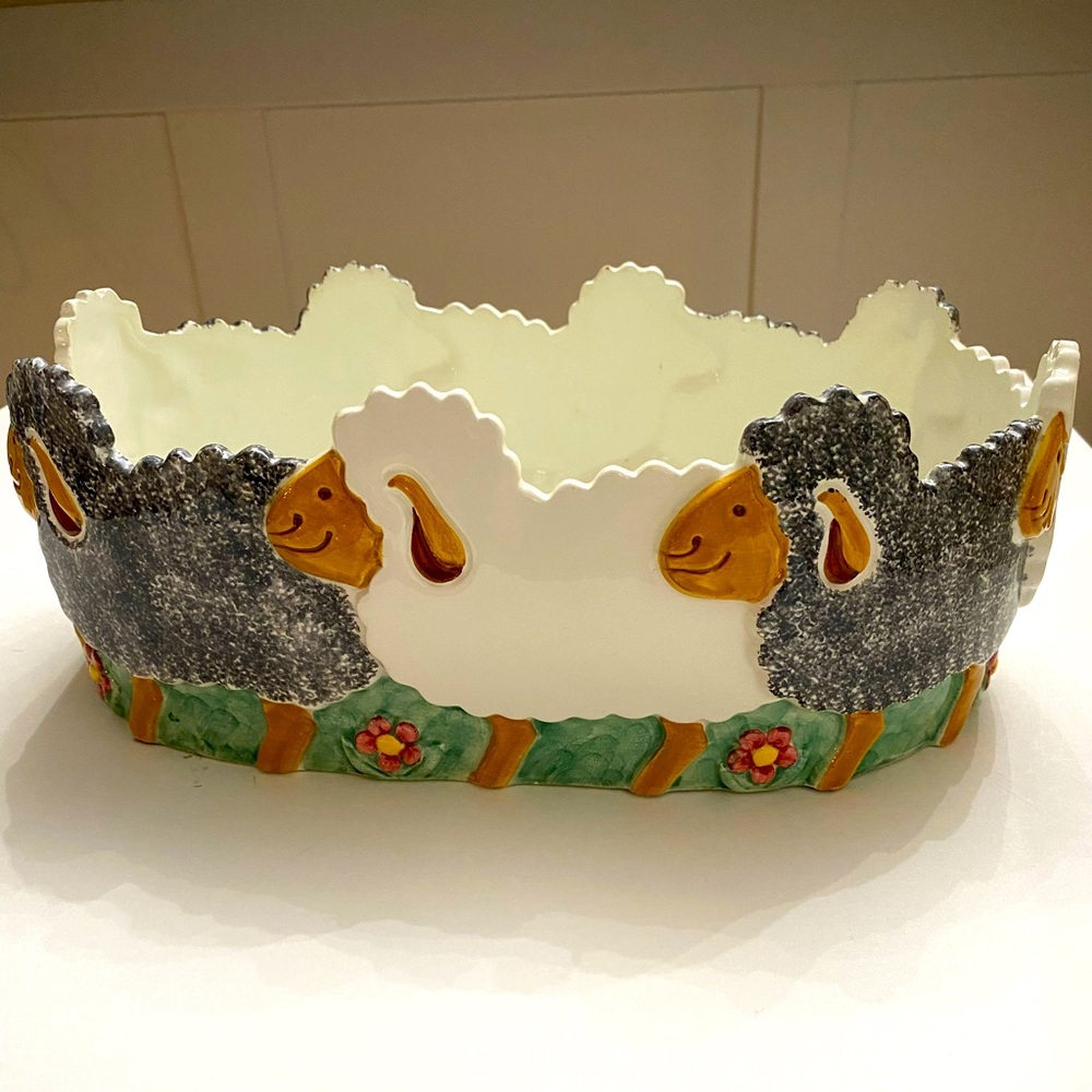 Made for Ethan Allen Ceramic Italian Made Ceramic Dish with Sheep on Exterior